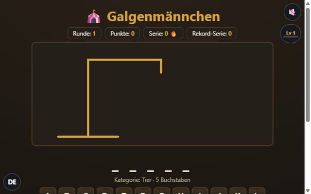 Galgenmännchen mit Galgen und Wortstreifen