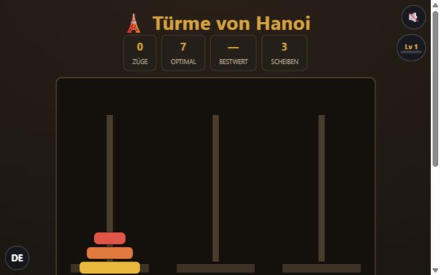 Türme von Hanoi mit farbigen Scheiben
