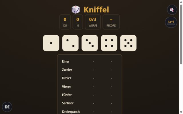 Kniffel-Würfel und Wertungstafel