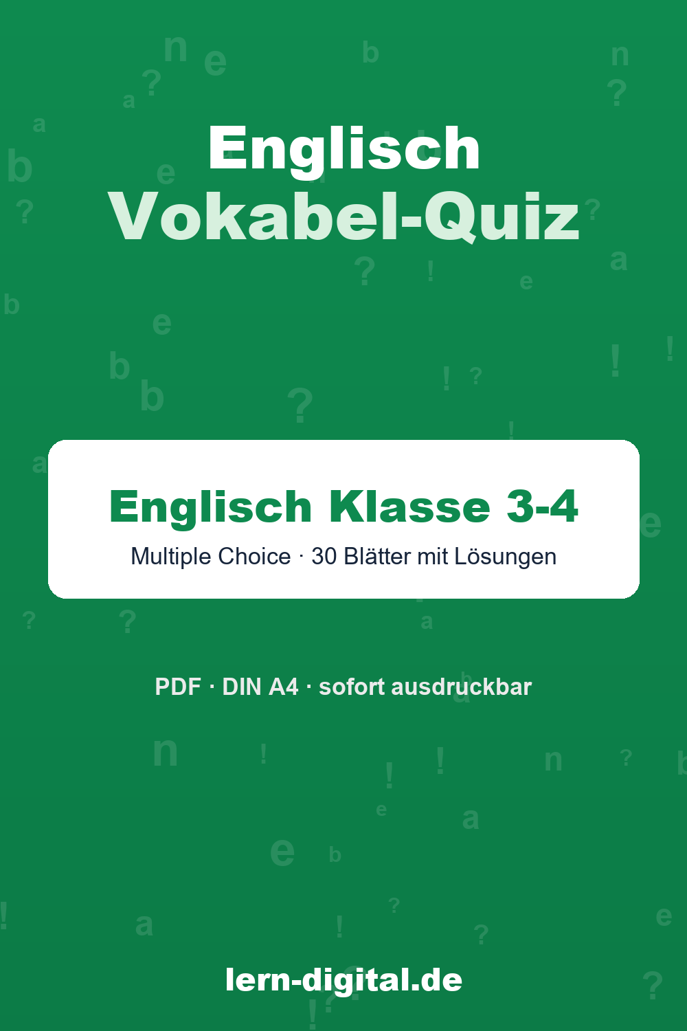 Cover: Englisch Vokabel-Quiz Multiple Choice, Arbeitsblätter Grundschule Klasse 3-4