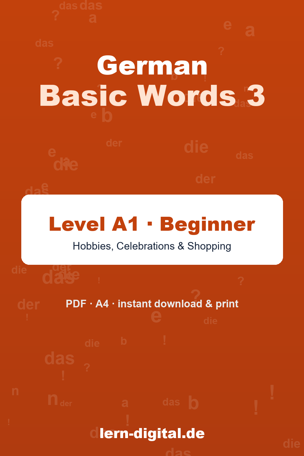 Cover: German Basic Words 3 – Level A1 vocabulary worksheets PDF