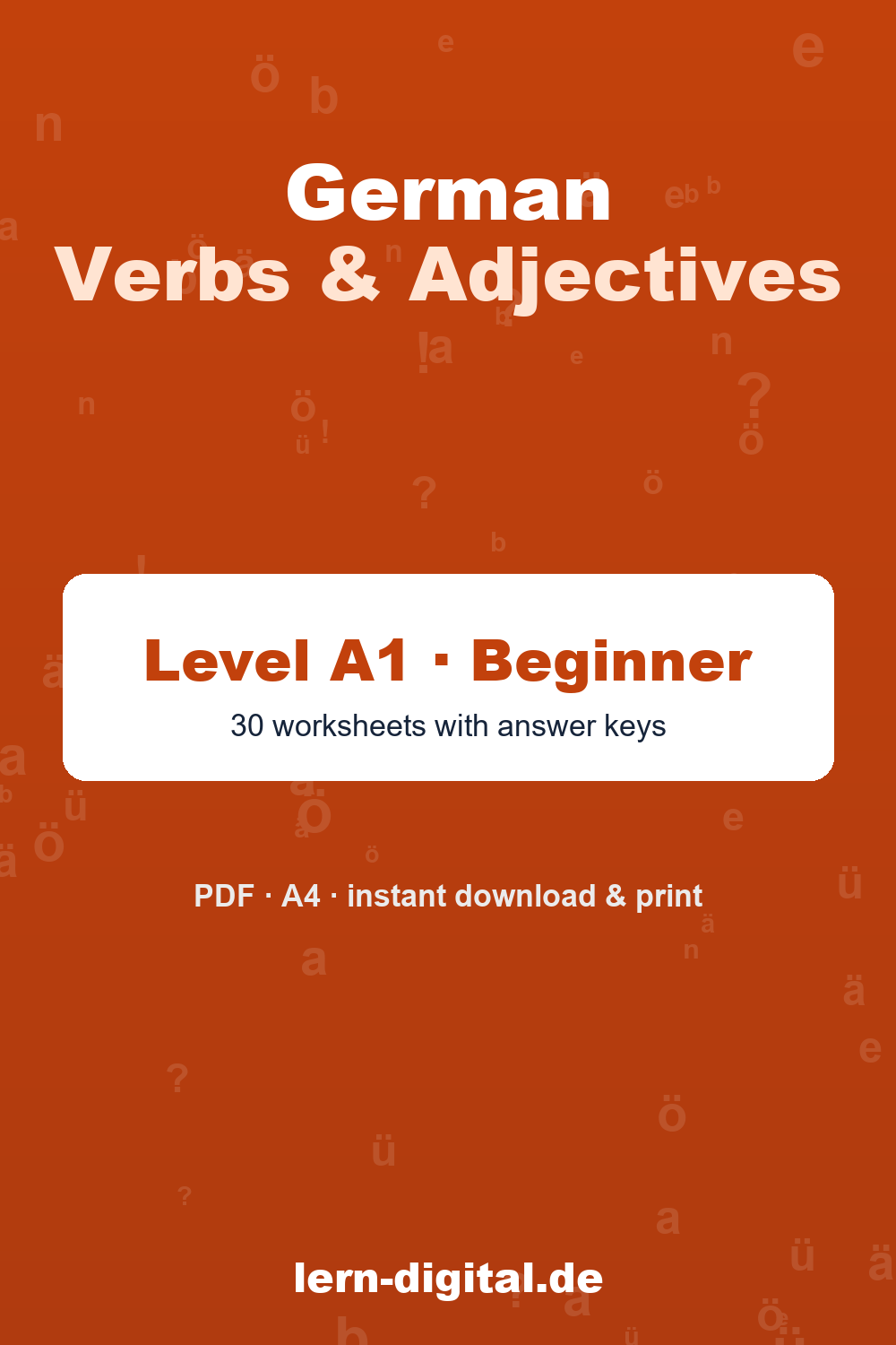 Cover: German Verbs and Adjectives – Level A1 worksheets PDF