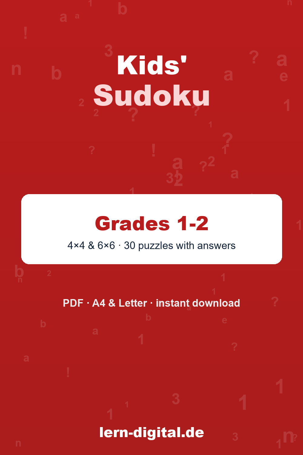 Cover: Kids' Sudoku 4×4 and 6×6 – Grades 1-4 · Ages 6-10