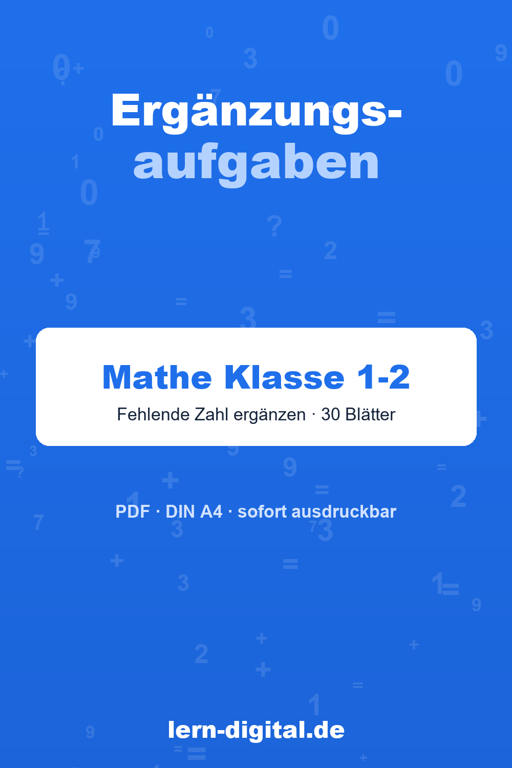 Cover: Mathe-Arbeitsblätter Ergänzungsaufgaben Platzhalter, Klasse 1-2