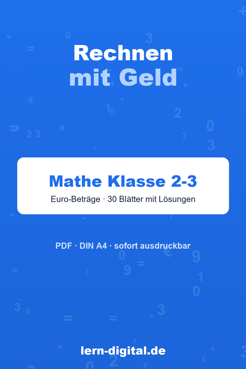 Cover: Mathe-Arbeitsblätter Rechnen mit Geld, Euro-Beträge, Klasse 2-3