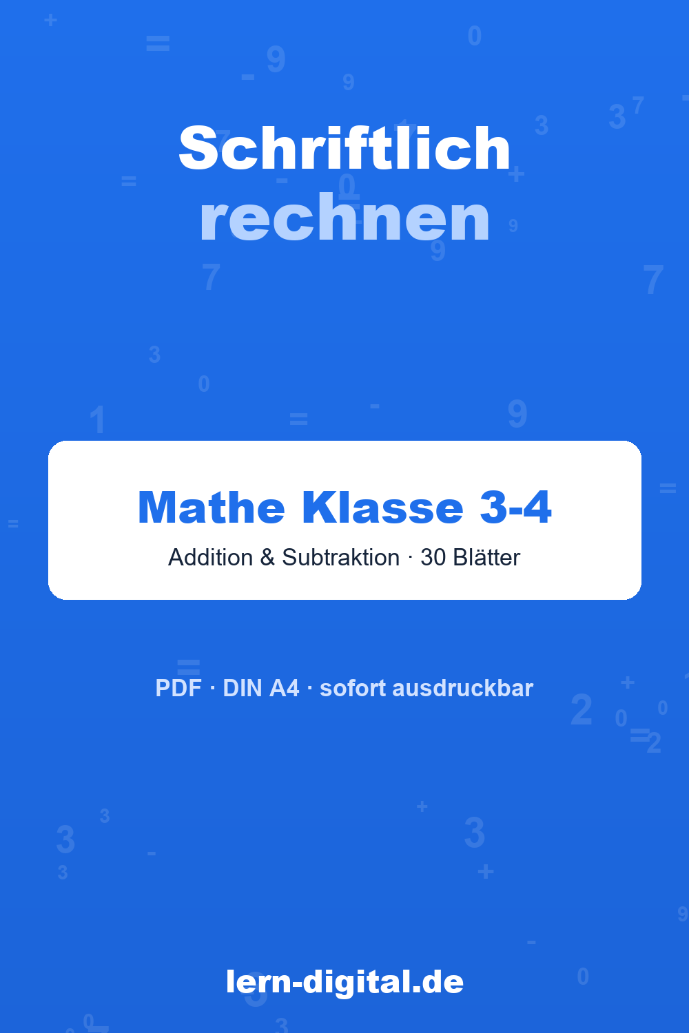 Cover: Mathe-Arbeitsblätter Schriftlich rechnen Addition Subtraktion, Klasse 3-4
