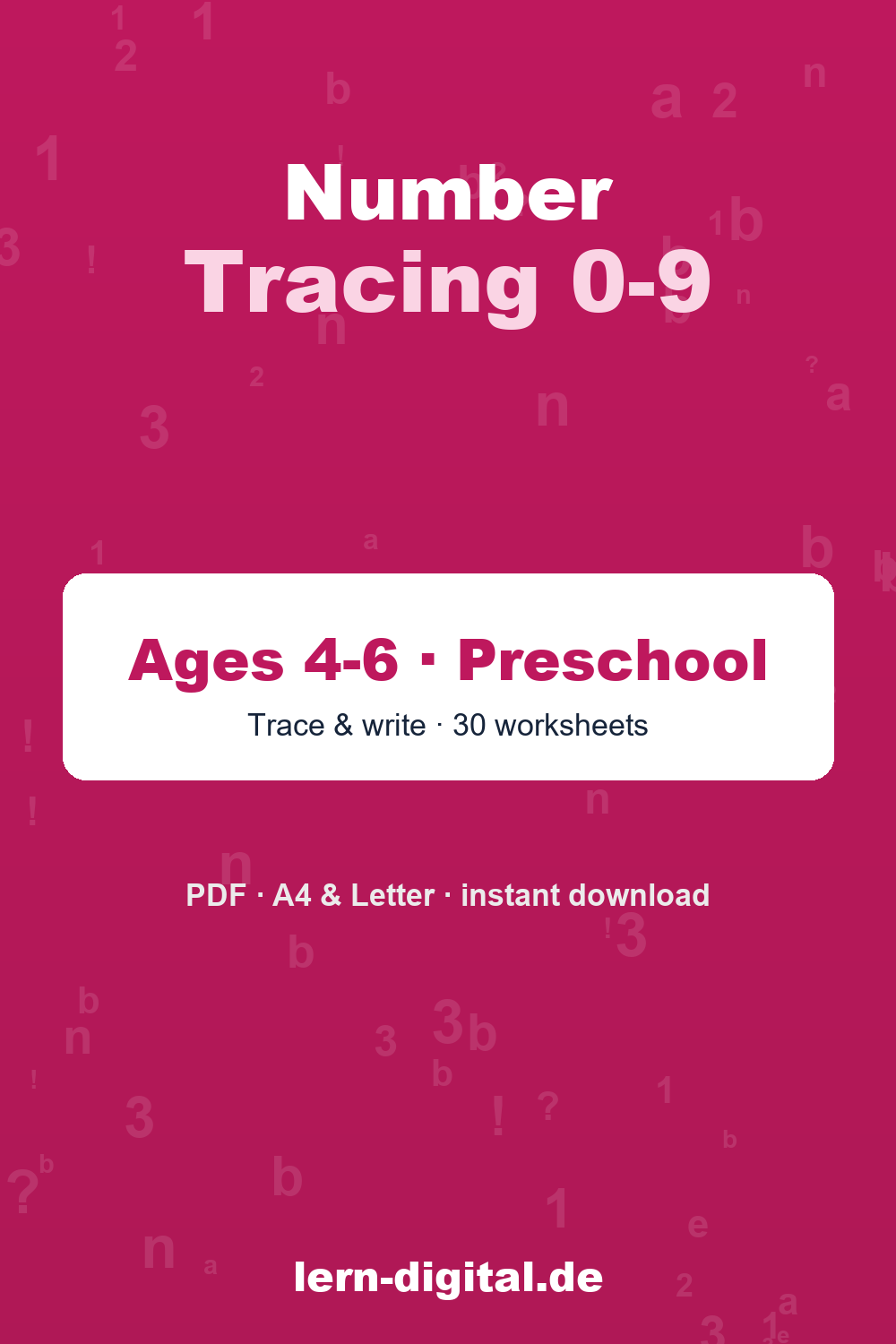 Cover: Number Tracing 0-9 – Ages 4-6 · Pre-K & Kindergarten